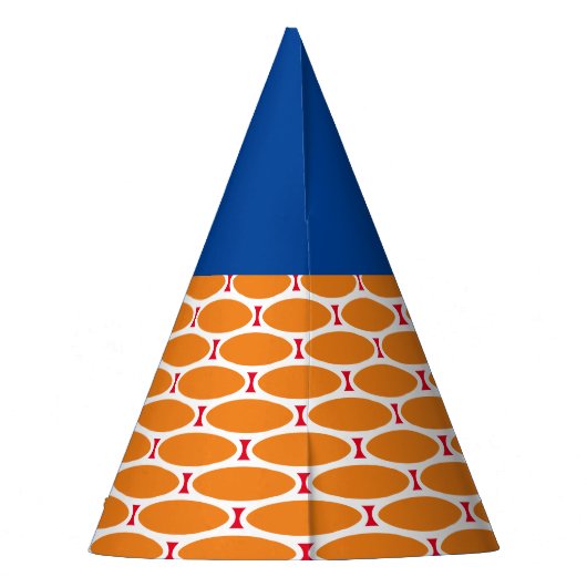 青い明るいオレンジ色の白いタイル状の幾何学的パターン パーティーハット (裏面)