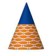 青い明るいオレンジ色の白いタイル状の幾何学的パターン パーティーハット (左)