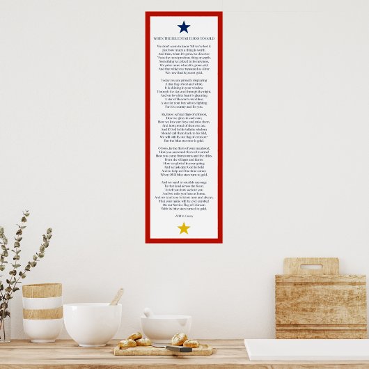 青い星が12x36サイズの金ゴールドに変わる場合 ポスター (キッチン)