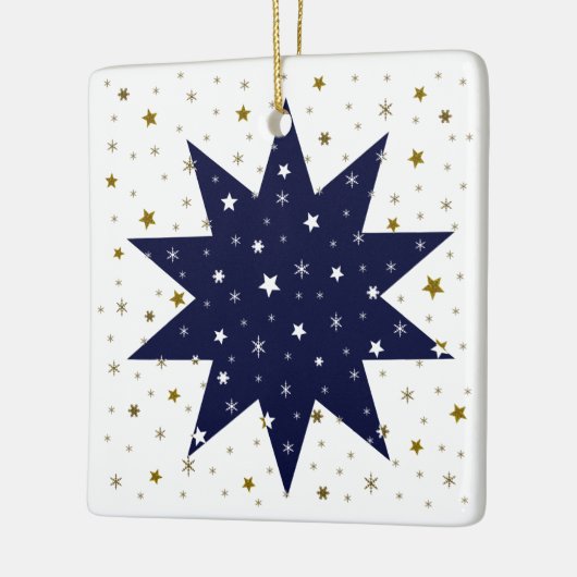 青い星と白い星と輝く金ゴールド星 セラミックオーナメント (左)