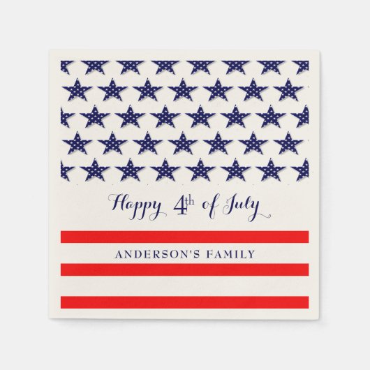 青い星と赤いストライプ星 スタンダードカクテルナプキン (正面)