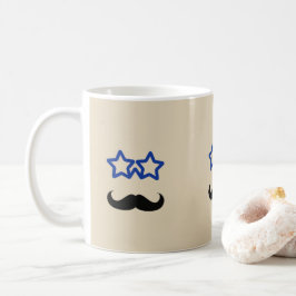 青い星と黒い口ひげ コーヒーマグカップ