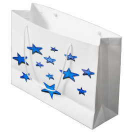 青い星のクリスマスデコレーション写真 ラージペーパーバッグ