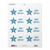 青い星の'ハッピーバースデー'ラベル（大きい白） ラベル (フルシート)