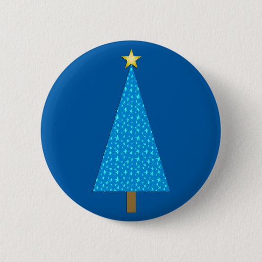 青い星のモダンクリスマスツリー 缶バッジ (正面)