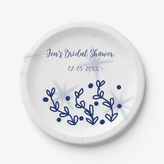 青い星の葉のロイヤルラグジュアリー ブライダルシャワー ペーパープレート (正面)
