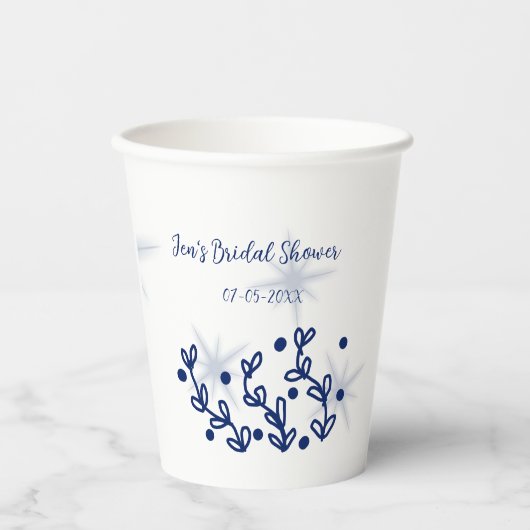 青い星の葉のロイヤルラグジュアリー ブライダルシャワー 紙コップ (正面)