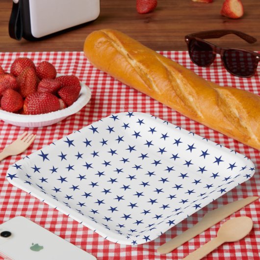 青い星を持つ愛国的な白 ペーパープレート (ピクニック)