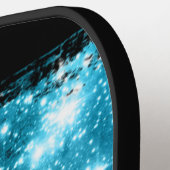 青い星ブラシストローク、白いスクリプト名 ピックルボールラケット (左詳細)