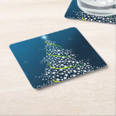 青い星回りクリスマスツリー スクエアペーパーコースター (アングル)