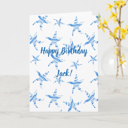 青い星型の魚のシルエット-オーダーメイド名刺 カード (黄色い花)