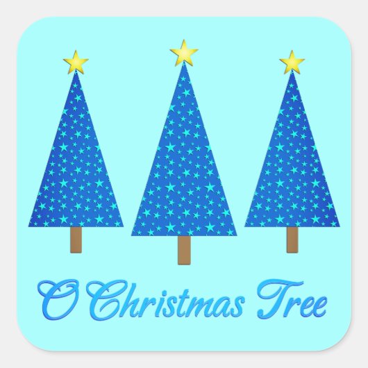 青い星模様のモダンクリスマスツリー スクエアシール (正面)
