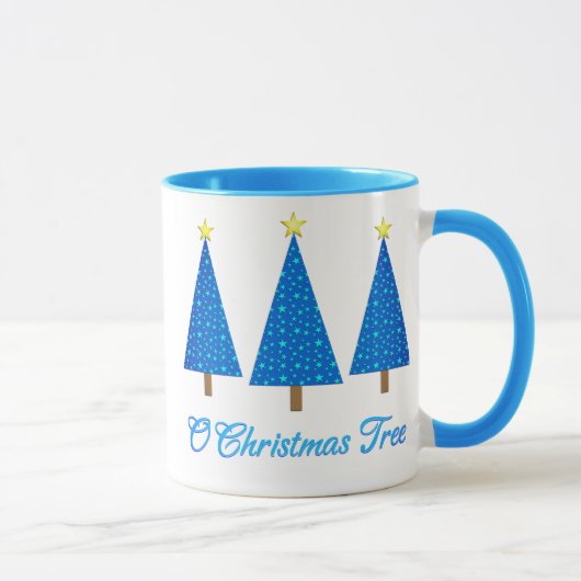 青い星模様のモダンクリスマスツリー マグカップ (右)