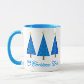 青い星模様のモダンクリスマスツリー マグカップ (左)