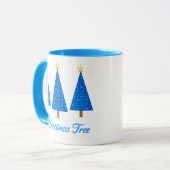 青い星模様のモダンクリスマスツリー マグカップ (正面左)