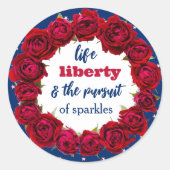 青い星空の上に赤いバラの背景愛国的な文字 ラウンドシール (正面)