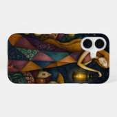 青い星空の下のランタン・ガール iPhone 16ケース (裏面横)