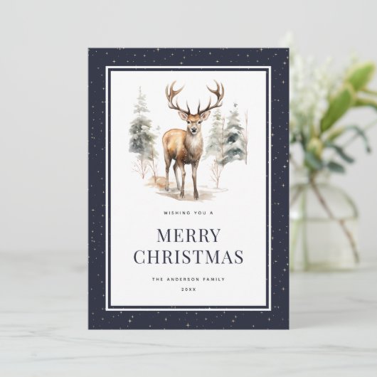 青い星空の夜の水色メリークリスマスカード シーズンカード (スタンド正面)