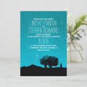 青い星空の夜木とカップルの結婚式の招待 招待状 (スタンド正面)