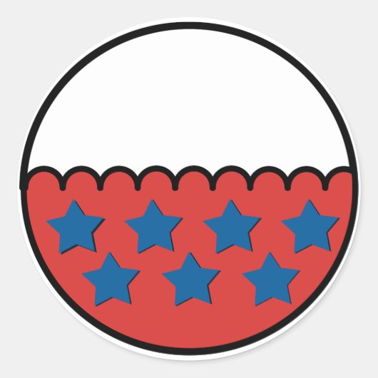 青い星縁どで赤と白の波紋を描いた ラウンドシール (正面)