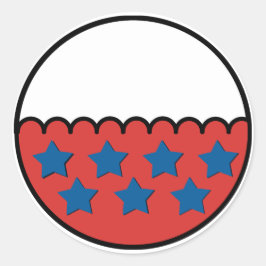 青い星縁どで赤と白の波紋を描いた ラウンドシール