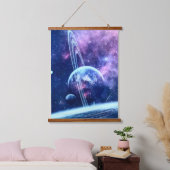 青い星雲と輪のある惑星の夢の風景 吊り下げ型タペストリー (寝室)