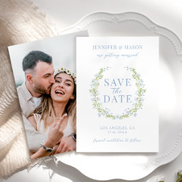 青い春の花日付の写真の招待状を保存 招待状