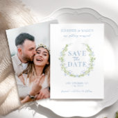 青い春の花日付の写真の招待状を保存 招待状