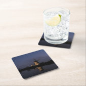 青い時間のコースターの照らされた風車 スクエアペーパーコースター (インサイチュ)