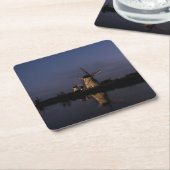 青い時間のコースターの照らされた風車 スクエアペーパーコースター (アングル)