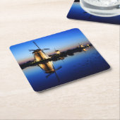 青い時間のコースターの風車 スクエアペーパーコースター (アングル)