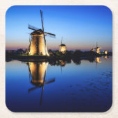 青い時間のコースターの風車 スクエアペーパーコースター (正面)