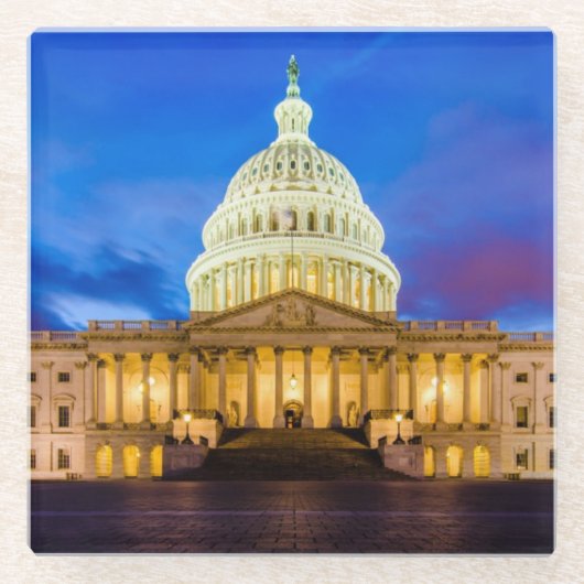青い時間の米国の国会議事堂 ガラスコースター (正面)