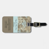 青い暗灰色のアイボリーのタンポポの花の荷物のラベル ラゲッジタグ (正面横)