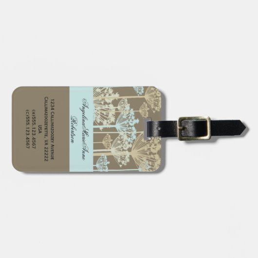 青い暗灰色のアイボリーのタンポポの花の荷物のラベル ラゲッジタグ (正面横)