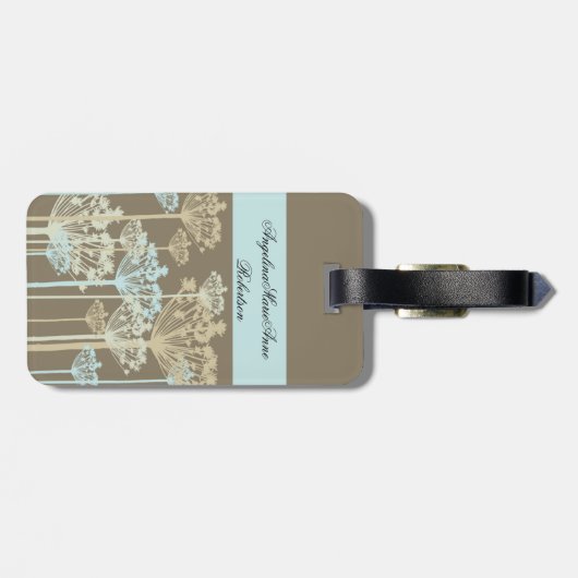 青い暗灰色のアイボリーのタンポポの花の荷物のラベル ラゲッジタグ (裏面横)