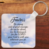 青い曇り空の写真は聖書の詩を恐れない キーホルダー (裏面)