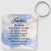 青い曇り空の写真は聖書の詩を恐れない キーホルダー (裏面)