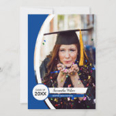 青い曲線のフレーム写真の卒業 招待状 (正面)