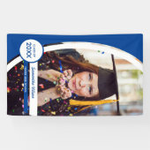 青い曲線のフレーム写真の卒業 横断幕 (横)