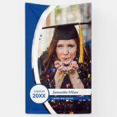 青い曲線のフレーム写真の卒業 横断幕 (縦)