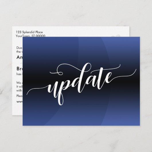 青い曲線の延期された結婚式の最新情報のお知らせ ポストカード (正面/裏面)
