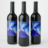 青い曲線の流れ抽象芸術 ワインラベル (ボトル)