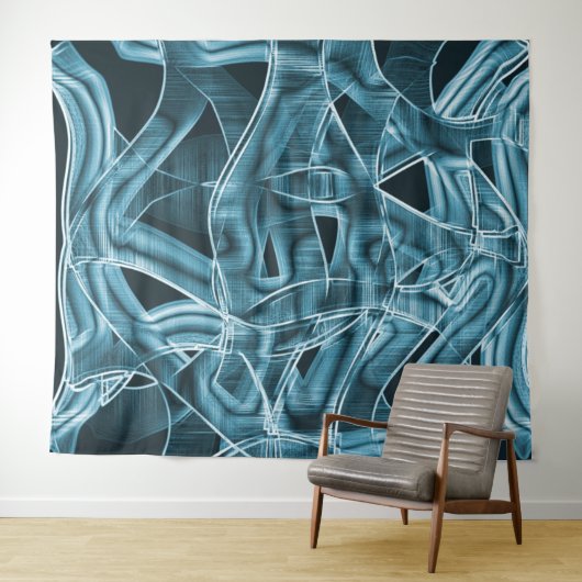 青い曲線の重なり合う帯がハイライト表示されたレリーフ、 浮き彫り タペストリー (インサイチュ(横))