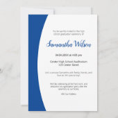 青い曲線フレームの写真で卒業おめでとう 招待状 (裏面)