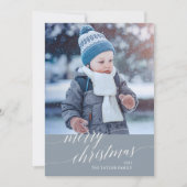 青い書道エレガントメリークリスマスフォト シーズンカード (正面)