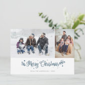 青い書道ストライプののクリスマスの写真カード シーズンカード (スタンド正面)