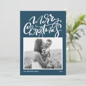 青い書道モダン写真メリークリスマス シーズンカード (スタンド正面)