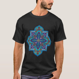 青い曼荼羅デザインのメンズTシャツ Tシャツ