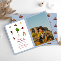 青い最初のロデオカウボーイ子供の誕生日写真